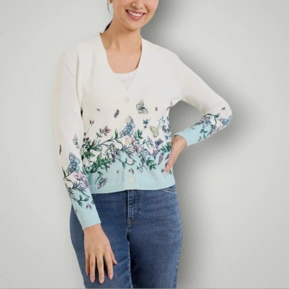 NEW Talbots Womens Butterfly Garden Print Cotton Rayon Button Front Cardigan XL - Picture 11 of 11